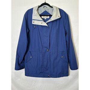 Izzi Vintage Women's Cotton Blend Rain Coat Detachable Hood Navy Blue Size S